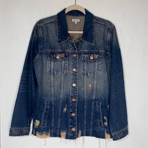 Dear John Elsie Oversized Destructed Frayed Hem 100% Cotton Denim Jacket Size M - Picture 3 of 16